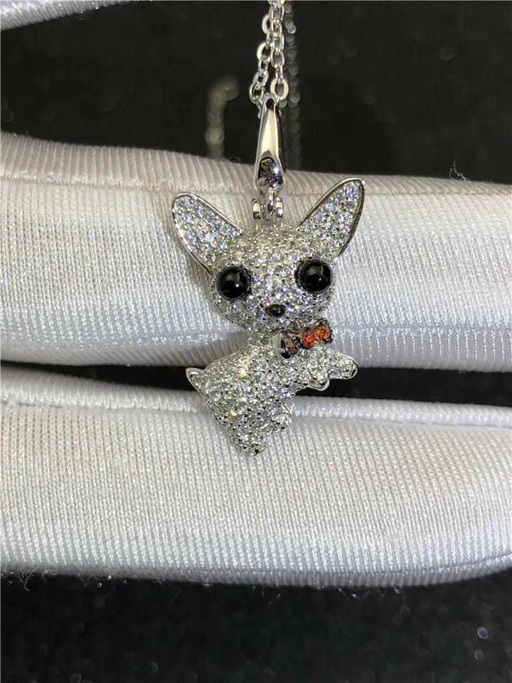 Teddy Dog Necklace in 925 Silver with Diamonds