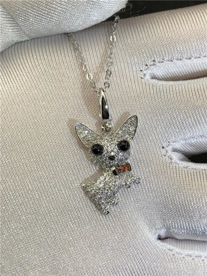 Teddy Dog Necklace in 925 Silver with Diamonds