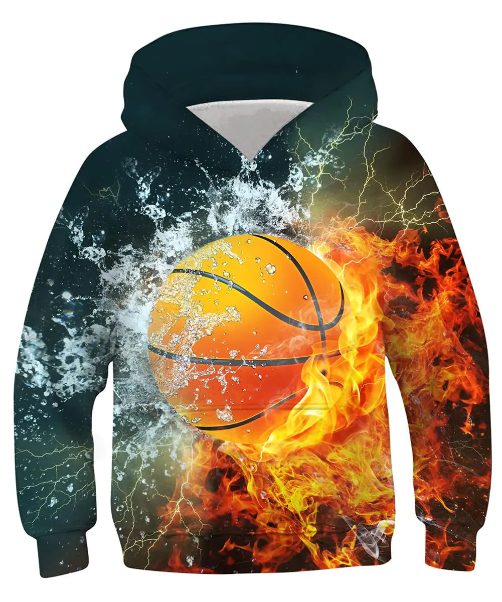 AIDEAONE Kids Novelty Hoodies 3D Basketball Print Sweatshirt Cool Pullover Football Hoodies Sport Clothes for 8-11 Years