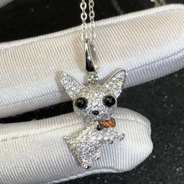 Teddy Dog Necklace in 925 Silver with Diamonds