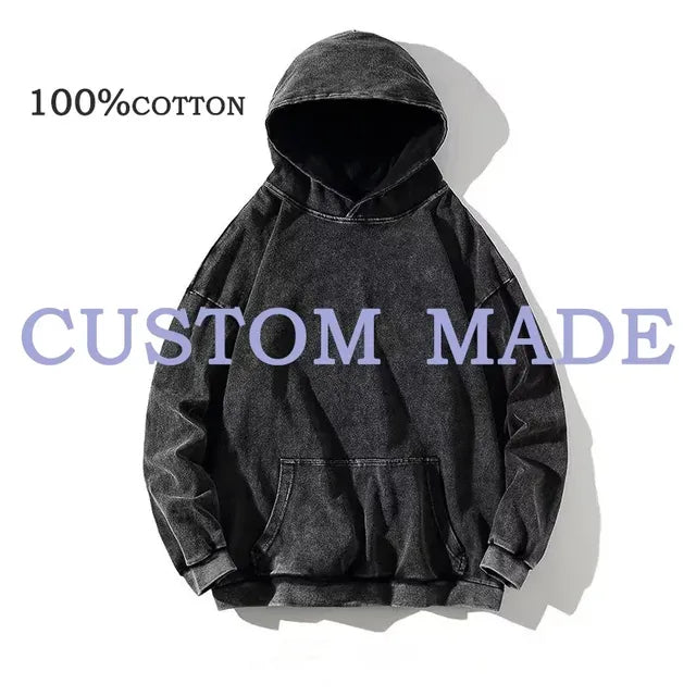 Customizable Retro Washed Cotton Oversized Hoodies